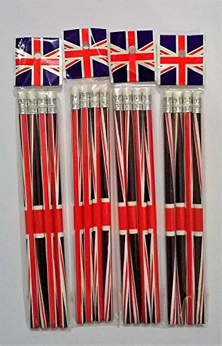 Kaybeck Stores, confezione da 16 matite con gomma con la bandiera del Regno Unito Union Jack, souvenir da collezione Confezione originale