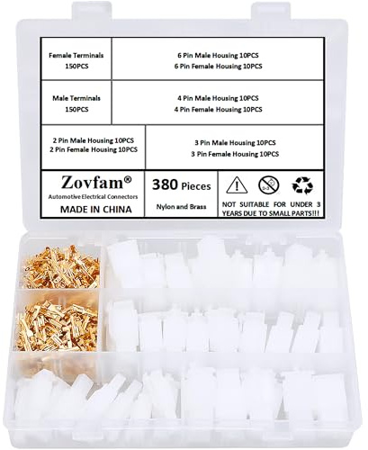380 Pcs 2.8mm 2 3 4 6 Pin Automotive Electrical Wire Connectors Kit Male/Female Plug Housing Pin Header Crimp Electrical Wire Terminals Connectors for Motorcycle, Bike, Car, Boats