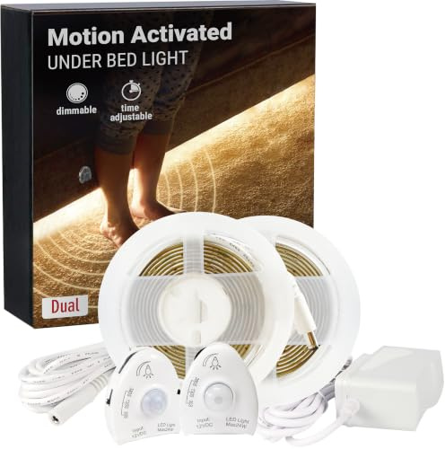 Motion Activated Night Light illumiForce Under Bed LED Strip Light Kit Motion Sensor Navigation Light for Your Midnight Trips to Bedroom Bathroom Kitchen and More-Dual Kit Warm White Dimmable