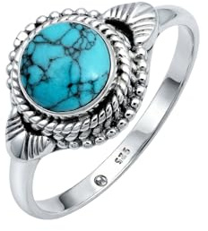mantraroma Türkis Ring Silber 925 Damen – Cabochon Edelstein Statement Ring, Vintage Design Schmuck