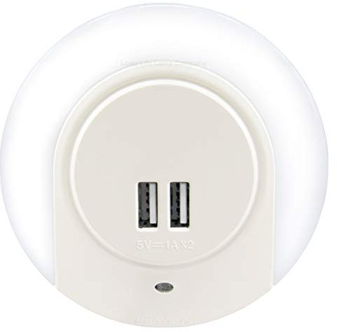 Plug in LED Night Light with 2 USB Port Charger 1w Cool White Automatic Sensor Dusk to Dawn Night Light for Bedroom Childrens Room Hallways Living Rooms A78B