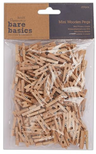 Papermania Wooden Natural Mini Pegs Pack Of 200, For Paper Craft, Decoration, Home Art Decor, Wedding, Tiny Craft Essentials