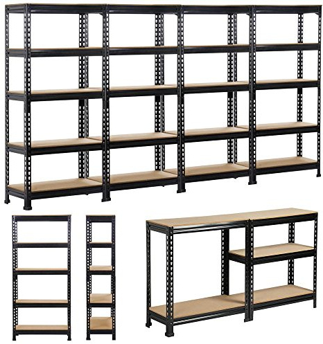 Yaheetech 4X Schwerlastregal 150x70x30cm 875kg 5 MDF-Platten Regal Lagerregal Kellerregal Steckregal Werkstattregal Schwarz