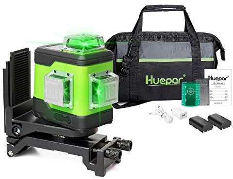 Huepar 503CG 3X 360 Livella Laser Verde 40m, Modalità Impulso, PRO-precisione:±2mm/10m, 3D Linea Laser Autolivellante a Croce, 360 Orizzontale/Verticale 12 Linee, Batteria al Litio Ricaricabile