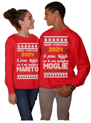 Coppia Felpe Girocollo Lui e lei Natale Natalizie 2024 Merry Christmas Il Primo Natale con Il Mio/la mia Fantastico/a Marito/Moglie - Idea Regalo Natale