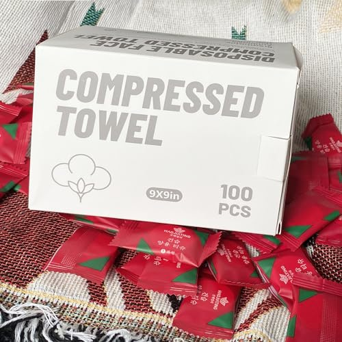(100 Pcs) Compressed Face Towel, Mini Disposable Face Towel, Camping Towel - Portable Compressed Coin Tissue for Travel/Home/Outdoor Activities (Individual Packaging)