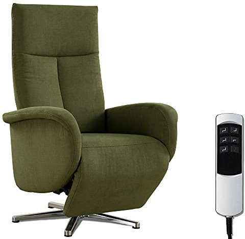CAVADORE TV-Sessel Juba mit Akku / Pflegeleichter Fernsehsessel mit elektrisch verstellbarer Relaxfunktion / 2 E-Motoren / 75 x 112 x 82 / Soft Clean Bezug, Grün