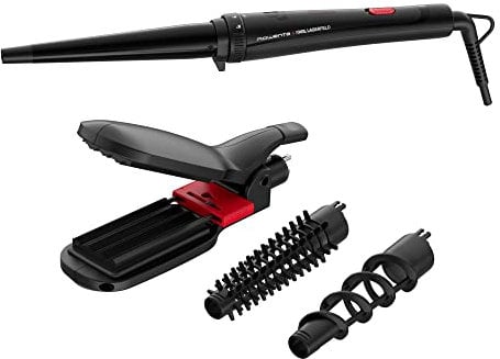 Rowenta x Karl Lagerfeld Looks Infinitos 9 en 1 CF422L- plancha pelo y rizador pelo, tenacillas, rizador de pelo, ondulador, cepillo pelo caliente, revestimiento cerámico, 190 °C, punta fría