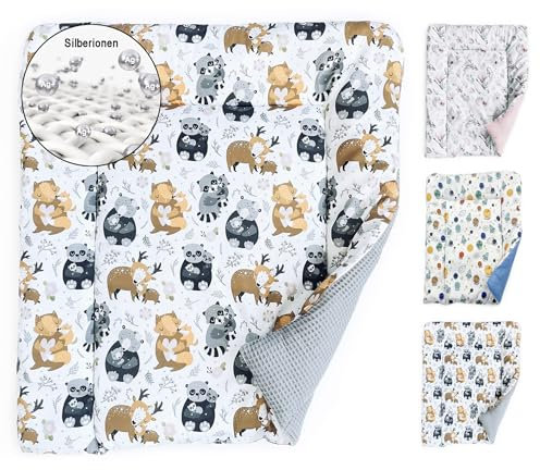 BABEES Wickelauflage 75x75 75x70 cm, Wickelunterlage antibakterielle Baumwolle mit Silberionen PANDA
