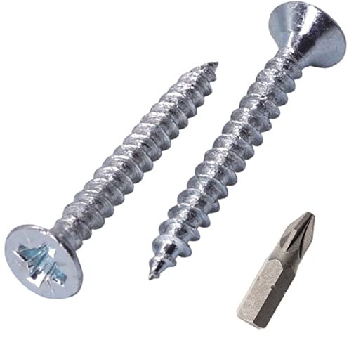 SKIR'CO Lot de 1100 vis à bois en acier zingué 3,5 x 30 mm Tête fraisée Pozidriv Vis à panneaux d'aggloméré PZ entièrement filetées (1100, 3,5 x 30 mm)