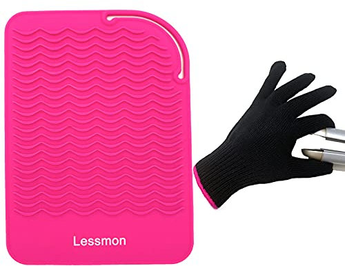 Reiseunterlage für Glätteisen, Gegenschutz für Lockenstäbe mit hitzebeständigem Handschuh für Lockenstäbe, Haarglätter, Glätteisen und Haarstyling-Werkzeuge, 22,9 x 16,5 cm, Rosa von Lessmon