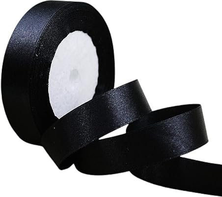 POPOYU Schwarz Satinband Dekoband Stoffband,20mm x 23m/Rolle Satinbänder Geschenkbänder Geschenkband Schleifenband Ribbon für Hochzeit,Valentinstag,Geburtstag Geschenke,DIY Handwerk,Sträuße Verpackung