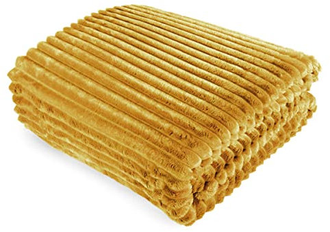 FEBE Kuscheldecke Senfgelb 160x200 cm Flauschig Tagesdecke Fleecedecke Flanell Decke Sofadecke Für Couch Wohndecke Wendedecke als Sofaüberwurf oder Wohnzimmerdecke
