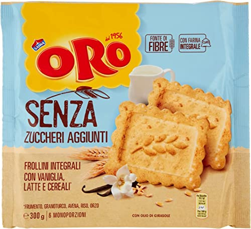 3x Oro Saiwa Frollino Integrale Vollkornkekse mit Vanille Milch und Müsli 300g Vollkorn-Shortbread ohne Zuckerzusatz biscuits cookies 100% Italienische Kekse
