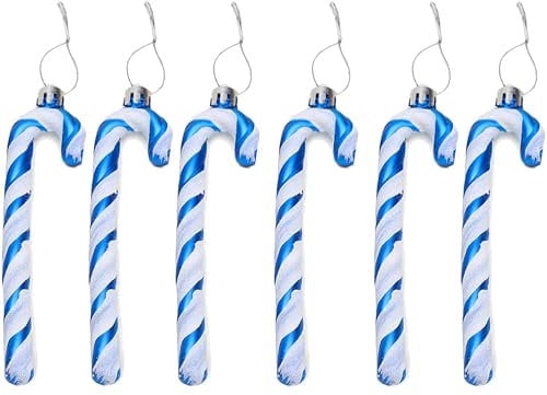 'CUQOO 6 Pack Glitter Candy Cane Christmas Decorations in Green – Beautiful Festive Decorations for Christmas Tree | Candy Cane Decorations with Hanging Thread | Hanging Lollipop Christmas Ornament