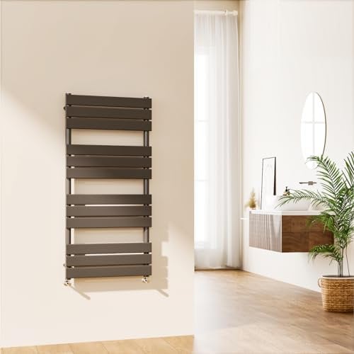EMKE Towel Rail Radiator Anthracite Grey - Modern Flat Panel Bathroom Ladder Radiator Wall Mounted Bathroom Towel Radiator for Living Room and Kitchen 1200 x 600 mm