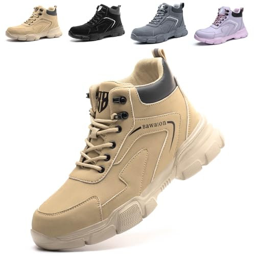 Impermeabile Scarpe Antinfortunistiche Alte Uomo Donna Leggere Scarponi Antinfortunistiche Stivaletti da Lavoro con Punta in Acciaio Khaki 44 EU