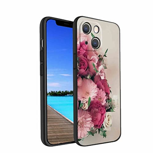 KARYOU Coque de téléphone rose poudré pour iPhone 13 pour homme et femme, style silicone souple résistant aux chocs - Rose poudré - Fleurs florales pour iPhone 13