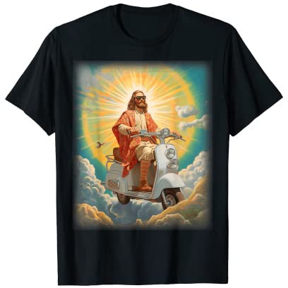 Jesus Vespa Driver Heaven Christian Männer Frauen Hippie Biker T-Shirt