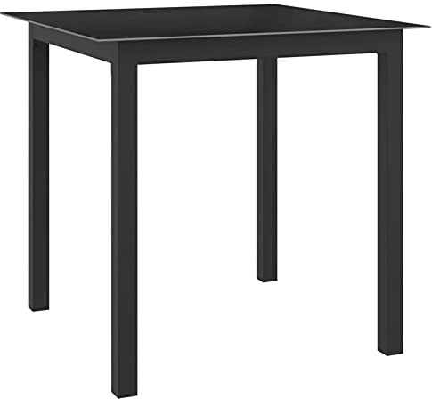 Homgoday Gartentisch Esstisch mit Glasplatte Terrassentisch Gartenmöbel Balkontisch Außentisch Gartenmöbel Tisch für Garten Balkon Terrasse Schwarz 80x80x74 cm Aluminium und Glas