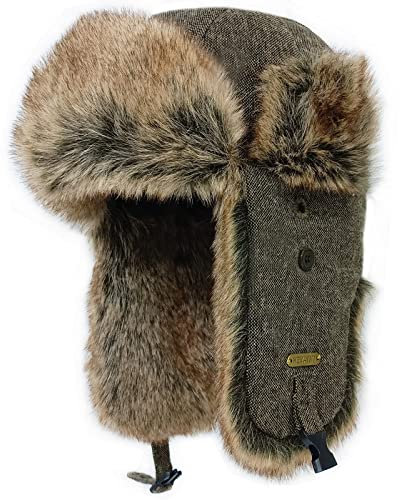 HEYANN Wintermütze Trapper Unisex Fliegermütze Bomber Aviator Hat Faux Winter Russische Mütze Herren Bomber Hut Fliegermütze Erwachsenen Wintermütze Ohrenschützer (2/3XL, Braunhua-sanse)