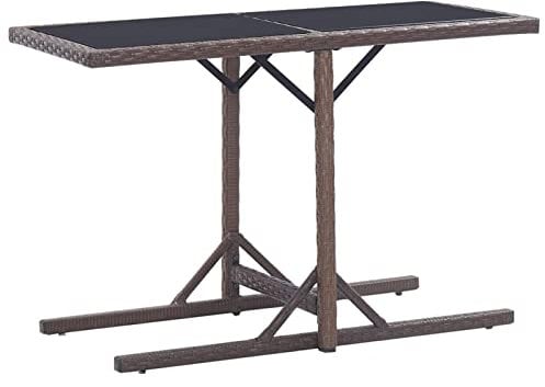 LAPOOH Gartentisch, Esstisch, Couchtisch, Balkontisch, Balkonmöbel Kleiner Balkon, Balkon Tisch, Beistelltisch, Braun 110×53×72 cm Glas und Poly Rattan