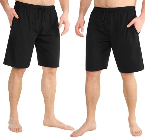 CityComfort Mens Pyjama Shorts - Comfy Lounge Shorts with Pockets Pack of 2 (XL, Black)