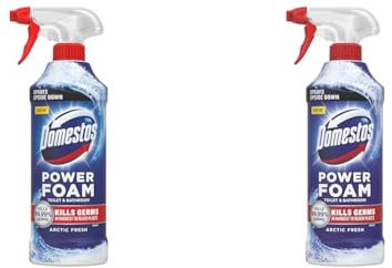 Domestos Power Foam Arctic Fresh Toilet & Bathroom Cleaner Spray sprays upside down & eliminates 99.99% of germs for cleaning inside the toilet & around bathroom 450 ml (Pack of 2)