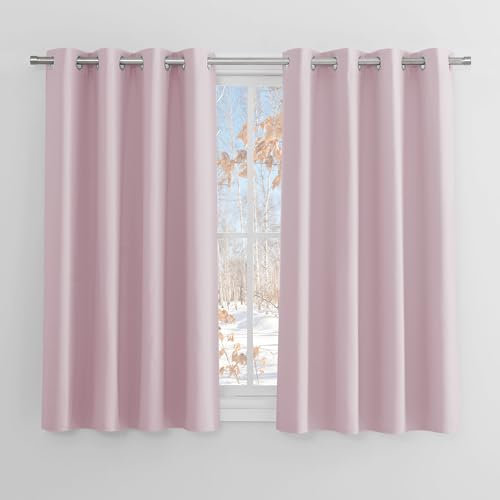 PONY DANCE Tenda Bambini Cameretta Tende Oscuranti con Anelli Tende Camera da Letto Moderna Tende Termiche Isolanti per Interni 2 Pezzi L 140 x A 145 cm, Rosa Chiaro