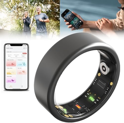 Anello Intelligente per Donne e Uomini, Smart Ring con Bluetooth 5.1,Cardiofrequenzimetro,HRV,Saturazione di Ossigeno nel Sangue,Temperatura Corporea,Sonno,Compatibile con IOS e Android,Black-#12