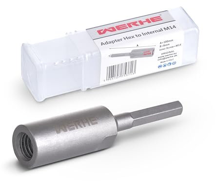 Adaptador HEX WERHE® a rosca interior m14 - robusto y estable, de acero - Se adapta a todos los taladros y atornilladores inalámbricos con portabrocas universal