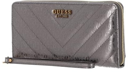 GUESS Damen Geldbörse Jania Cheque Organizer Pewter - Elegant mit 21 Fächern, Kreditkarten, Geldscheinen, Münzen - Polyurethan & Polyester - 21 x 10 x 2,5 cm