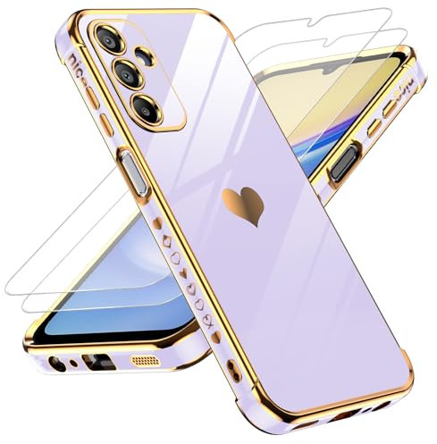 LeYi Coque pour Samsung Galaxy A15 4G/5G avec 2 Verre Trempé, Etui Silicone Anti-Rayures, Housse de Protection Souple TPU, Coque Antichoc Mince pour Samsung Galaxy A 15 4G/5G - Violet