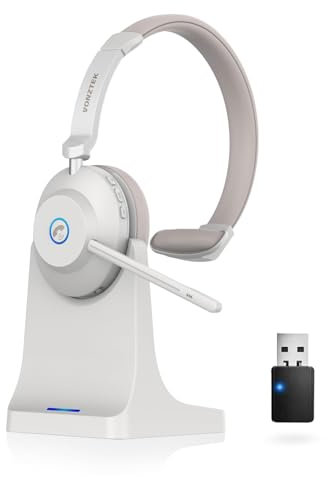 Vonztek Wireless Headset, Bluetooth Headset mit Mikrofon Geräuschunterdrückung & USB Dongle, 45 Std Sprechzeit Kopfhörer Kabellos Bluetooth V5.3 mit Stummschaltung & Ladestation für PC/Tel/Skype/Teams