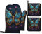 Ofenhandschuhe und Topflappen, Motiv: Weinrebe, Schmetterling, Schwarz, Grillhandschuhe und Halter zum Kochen, Backen (4-teiliges Set)