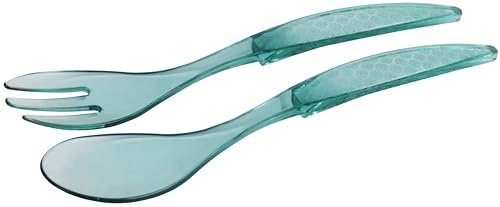 2 Pcs Pearl Salad Server Spoons Set Salad Mixing Dinner Fork and Spoon Long Handle Salad Tongs Kitchen Cooking Utensil Cutlery Set (Green)