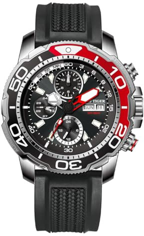 REEF TIGER Fashion Aurora Stalker Multifunktions-mechanische Uhr, 45 mm, blaues Zifferblatt, super leuchtend, wasserdicht, Gummiband, Automatikuhr RGA3053, RGA3053-YBBR, Mechanisch