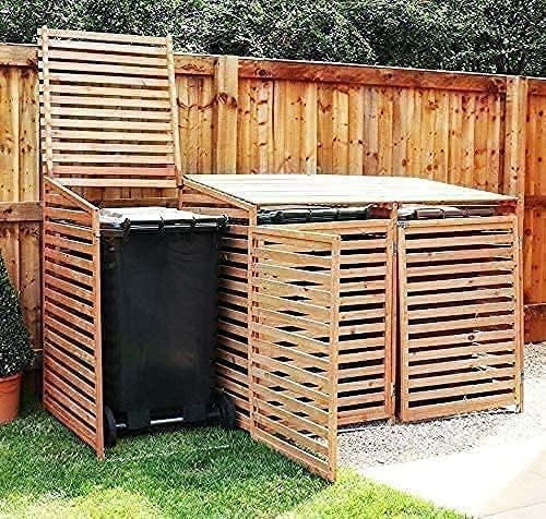 Triple Wheelie Hideaway Bin Storage Wooden Cover Store Garden Rubbish Dustbin Conceals Three (3) 240L Compartments - WINNER 2024