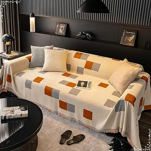 Bishilin Sofa Überzug 3 Sitzer 180x280CM, Sofabezug Ecksofa Nordisch Bicolor Quadrat Motiv Couchbezug Eckcouch Katzenschutz Universal