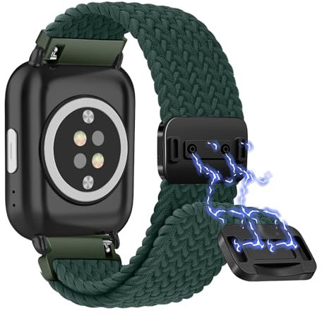 Niboow 20mm Intrecciato Cinturino per Amazfit Active 2/Active/GTR Mini/GTS 4/GTS 4 Mini/GTS 3/GTS 2e/GTS 2, Elastica Nylon con Fibbia Magnetica Cinturini per Amazfit Bip 3/Bip 3 Pro - Verde