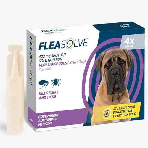 Dog Flea Treatment - Extra Large Dogs x 4 - Spot on Flea Treatment for Dogs XL Very Large Dog 40-60 kg - Flea and Tick Control - Fast Acting FleaSolve Solution - 4 Pipettes