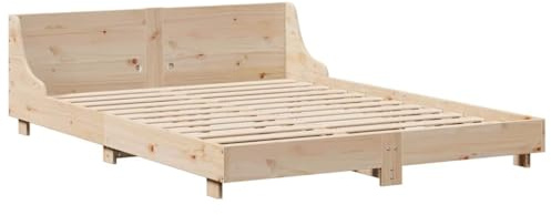 vidaXL Massivholzbett, Holzbett Bett mit Kopfteil, Bettgestell Bettrahmen mit Lattenrost, Doppelbett für Schlafzimmer, 160x200cm Kiefer