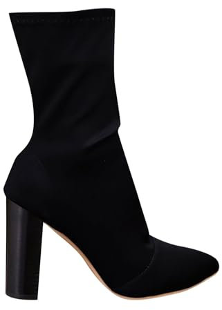 Autunno e Inverno Tinta Unita Camoscio Elastico Tacco Alto Tacco Spessore Metà Polpaccio Stivali Pioggia per Le Donne Largo Vitello Taglia 8, Nero , 36 EU