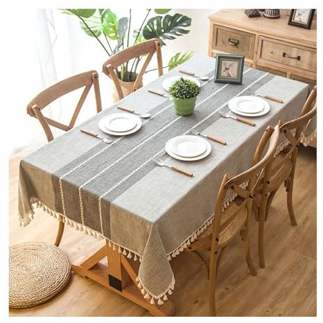 Tischtuch Grau, Polyester Tischdecke Outdoor Streifen Tischtuch Rechteck 120x180CM für Wohnzimmer, Esszimmer, Balkon, Garten