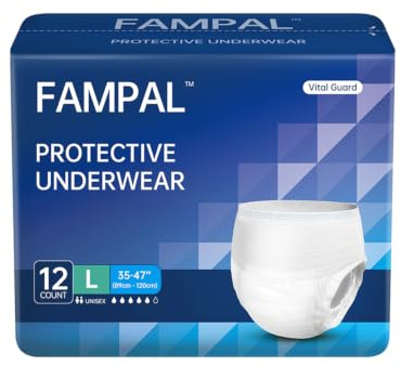 FAMPAL Adult Incontinence Pants for Men and Women, Large, 12 Count | Disposable Adult Pull Ups, Adult Nappies, Protective Underwear, Odor Control, Overnight Protection, Unisex