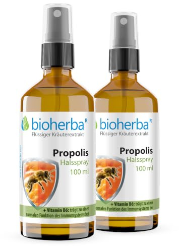 2 Propolis Halsspray 100 ml mit Vitamin B6 – Pflanzliche Pflege für Mund- und Rachenraum von BIOHERBA PZN 17188752