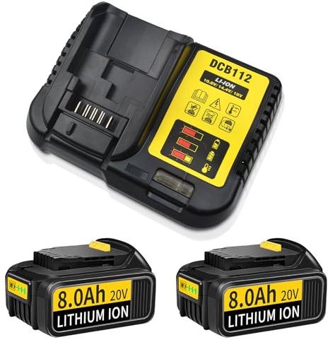2Pack 8.0AH 18V/20V DCB-184 Replacement Battery for Dewalt Battery + 4A Fast Charger Compatible with Dewalt Battery and Charger DCB184 DCB180 DCB181 DCB182 DCB183 DCB184B-XJ DCB185 (2B+C)