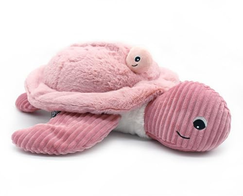 Les Deglingos Ptipotos by Savenou La Schildkröte Mama/Baby – ultraweiches Plüschtier 2-in-1 Geburt Geburtstag Weihnachten – 48 cm – Rosa