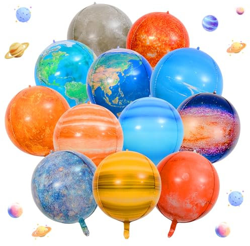 Weltraum Deko,12 Stk Weltraum Luftballons,22 Zoll 4D Planeten Folienballons,Planeten Deko Weltall Party Ballon,Weltraum Kindergeburtstag Deko,Helium Ballons für Weltraum Sonnensystem Themen Party Deko