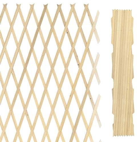 Traliccio Grigliato Estensibile In Legno Sostegno Muro Parete Verticale Fiori Piante Rampicanti Terrazzi Balcone Giardino Reticolato Fioriera - Naturale - 1.5x2 Mt
